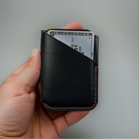 Your Initials on Minimalist Black Italian Leather Card Wallet - Picture 3 of 5